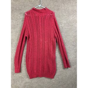 Ralph Lauren Cable Knit Sweater Dress Women's Medium Red Cotton Blend